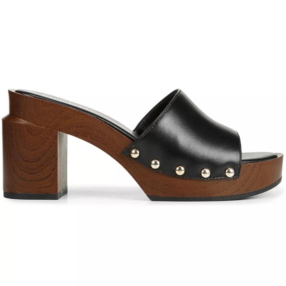 Franco Sarto Capri-Clog Slide Sandals Black Leather 6 - Picture 4 of 8